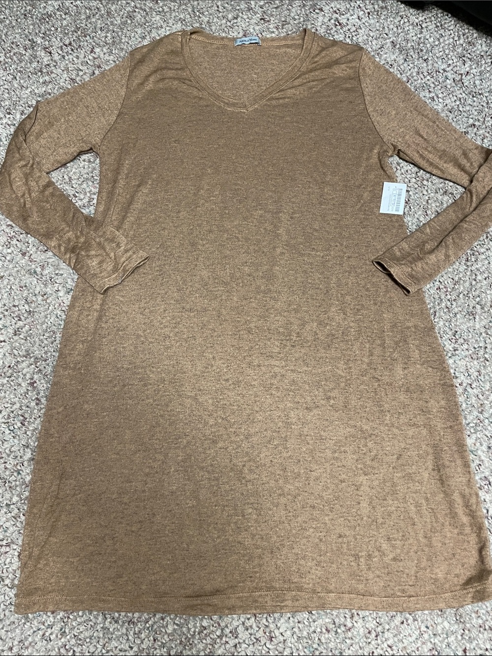 Angela Mara v neck tan long sweater dress - nwt
